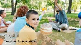  Presentation with classmates - Slide set enhanced with portrait-of-smiling-schoolboy-sitting background and a coral colored foreground