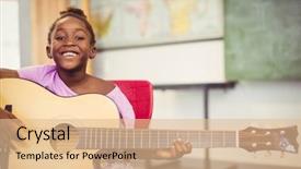  Presentation with guitar - PPT theme featuring portrait of smiling schoolgirl playing background and a  colored foreground