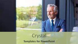  Presentation with modern building - Slide set enhanced with portrait-of-smiling-senior-businessman background and a mint green colored foreground