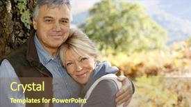  Presentation with active seniors senior couple - PPT theme having portrait of smiling senior couple background and a  colored foreground