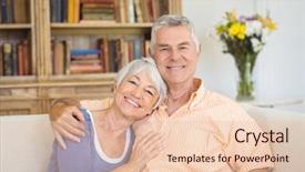  Presentation with senior living - Slides enhanced with portrait of smiling senior couple background and a  colored foreground