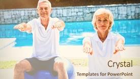  Presentation with senior citizen - Presentation design having portrait of smiling senior couple background and a cream colored foreground