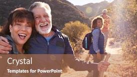  Presentation with hiking - PPT theme featuring portrait-of-smiling-senior-friends background and a coral colored foreground