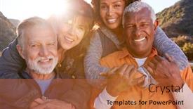  Presentation with walking together - Slides enhanced with portrait-of-smiling-senior-friends background and a red colored foreground