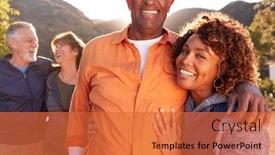  Presentation with walking together - Theme with portrait-of-smiling-senior-friends background and a red colored foreground