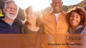  Presentation with walking together - Slides having portrait-of-smiling-senior-friends background and a red colored foreground