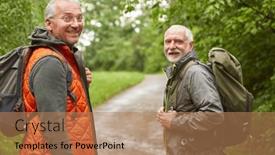  Presentation with backpacks - Presentation enhanced with portrait-of-smiling-senior-male background and a coral colored foreground