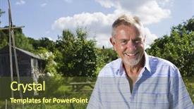  Presentation with community garden - Cool new slide deck with portrait of smiling senior man in community garden backdrop and a tawny brown colored foreground