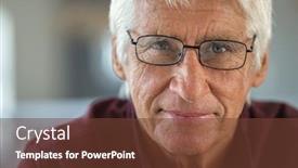  Presentation with old wite man and his music - Beautiful slide deck featuring portrait-of-smiling-senior-man backdrop and a tawny brown colored foreground