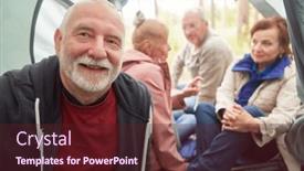  Presentation with tent - Slide deck having portrait-of-smiling-senior-man background and a tawny brown colored foreground