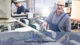  Presentation with factory machine - Amazing PPT layouts having portrait-of-smiling-senior-repair backdrop and a seafoam green colored foreground