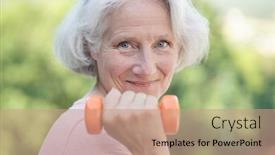  Presentation with senior fitness - Colorful PPT theme enhanced with portrait-of-smiling-senior-woman backdrop and a coral colored foreground