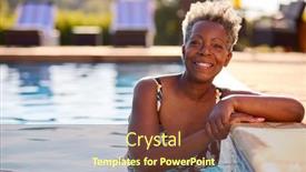  Presentation with summer holiday - PPT layouts with portrait-of-smiling-senior-woman background and a tawny brown colored foreground