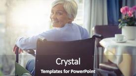  Presentation with at home senior care - Slides featuring portrait of smiling senior woman background and a dark gray colored foreground