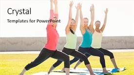  Presentation with women warrior - Beautiful PPT layouts featuring portrait of smiling sporty women doing warrior pose in yoga class in parkland backdrop and a cream colored foreground