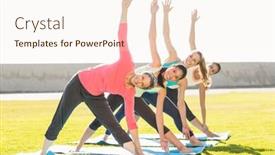  Presentation with triangle - Beautiful slides featuring portrait of smiling sporty women doing triangle pose in yoga class in parkland backdrop and a cream colored foreground
