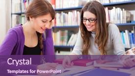  Presentation with students working in groups - Slide deck having research study - portrait of smiling students background and a violet colored foreground