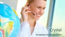  Presentation with tour - Cool new slides with portrait of smiling tour agent backdrop and a sky blue colored foreground