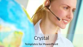  Presentation with middle ages portrait - Slides consisting of portrait of smiling tour agent background and a arctic colored foreground