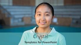  Presentation with volleyball - Slides enhanced with portrait of smiling volleyball player standing in the court background and a light blue colored foreground