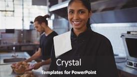  Presentation with waitress - Slides enhanced with portrait of smiling waitress standing by coworker in cafe background and a dark gray colored foreground