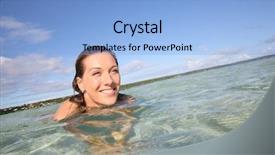  Presentation with water woman swimming underwater - Amazing PPT theme having portrait of smiling woman enjoying backdrop and a light blue colored foreground