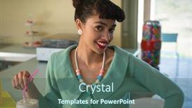  Presentation with straw - Beautiful theme featuring portrait-of-smiling-woman-holding backdrop and a ocean colored foreground