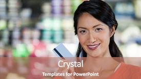  Presentation with grocery - Audience pleasing presentation theme consisting of portrait of smiling woman holding credit card in grocery section of supermarket backdrop and a coral colored foreground