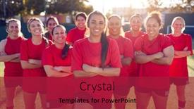  Presentation with team training - Colorful slide set enhanced with portrait-of-smiling-womens-football backdrop and a crimson colored foreground