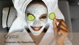  Presentation with cucumber cream - Presentation design featuring portrait-of-smiling-young-african background and a coral colored foreground