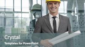  Presentation with architect - PPT theme featuring portrait of smiling young architect background and a gray colored foreground