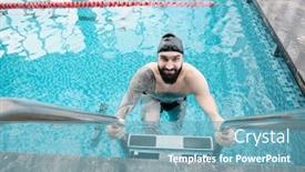  Presentation with swimmer - Beautiful PPT theme featuring portrait-of-smiling-young-bearded backdrop and a teal colored foreground