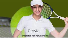  Presentation with female sport - Slides with portrait-of-smiling-young-caucasian background and a sky blue colored foreground