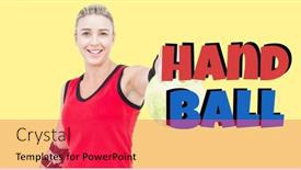  Presentation with handball sport - Theme with portrait-of-smiling-young-female background and a red colored foreground
