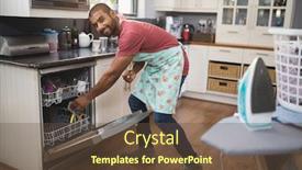  Presentation with utensils - Slides consisting of portrait-of-smiling-young-man background and a tawny brown colored foreground