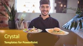  Presentation with free food additives - Amazing slides having portrait of smiling young waiter backdrop and a tawny brown colored foreground