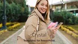  Presentation with walking exercise - Presentation theme consisting of portrait-of-smiling-young-woman background and a coral colored foreground