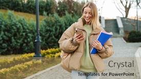  Presentation with walking exercise - Beautiful presentation featuring portrait-of-smiling-young-woman backdrop and a coral colored foreground