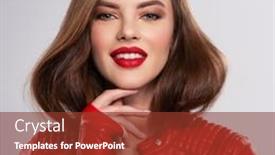  Presentation with beautiful young girl red - Beautiful slides featuring portrait-of-smiling-young-woman backdrop and a tawny brown colored foreground