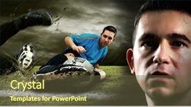  Presentation with soccer field - Cool new presentation theme with portrait-of-soccer-player backdrop and a tawny brown colored foreground