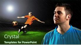  Presentation with soccer field - PPT theme consisting of portrait-of-soccer-player background and a tawny brown colored foreground