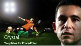  Presentation with soccer field - PPT layouts consisting of portrait-of-soccer-player background and a tawny brown colored foreground