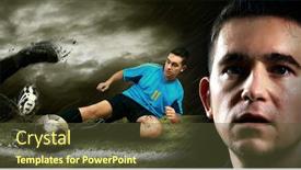  Presentation with soccer field - Slide set featuring portrait-of-soccer-player background and a tawny brown colored foreground