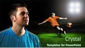  Presentation with soccer field - Presentation with portrait-of-soccer-player background and a tawny brown colored foreground