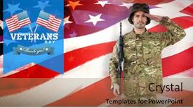  Presentation with america flag - Colorful slides enhanced with portrait of soldier with rifle backdrop and a coral colored foreground