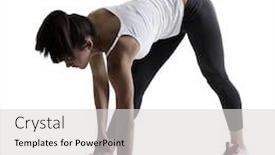  Presentation with exercise sport - PPT theme with portrait of sport girl doing yoga stretching exercise studio shot in silhouette technique over white background background and a light gray colored foreground