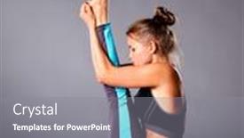  Presentation with exercise sport - Beautiful slide deck featuring portrait of sport girl doing yoga stretching exercise backdrop and a gray colored foreground