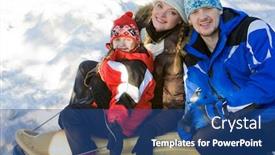  Presentation with sports - Beautiful presentation design featuring portrait of sports family sitting on the sleigh together backdrop and a ocean colored foreground