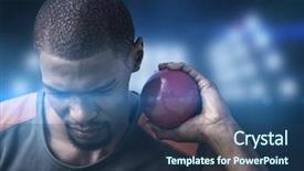  Presentation with spotlight - PPT theme having portrait of sportsman practising shot put against composite image of spotlight background and a ocean colored foreground