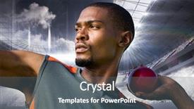  Presentation with sports event - Cool new PPT theme with sportsman practising shot put backdrop and a dark gray colored foreground